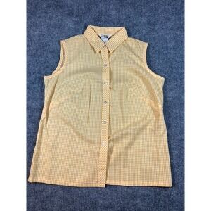 Vintage Sears Yellow Gingham Sleeveless Button Up Top Blouse Shirt 38
